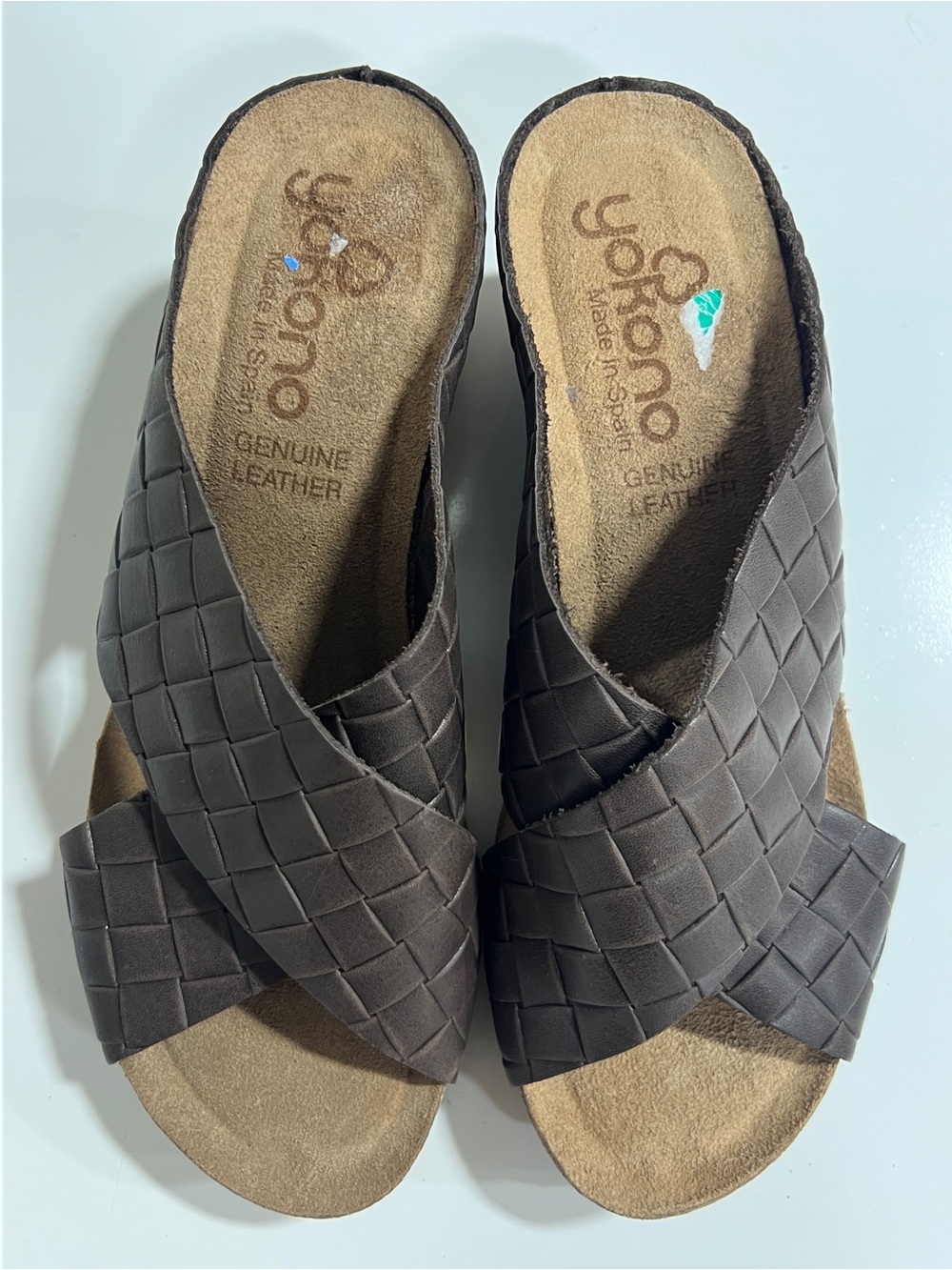 Yokono Brown Woven Leather Slide Mules